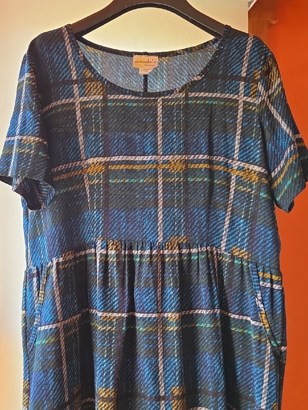 Mandala Blue Plaid Short Sleeve Dress